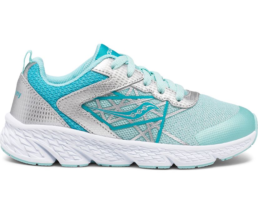 Kids\' Saucony Wind Lace Sneakers Turquoise / Silver | Singapore 773LISH